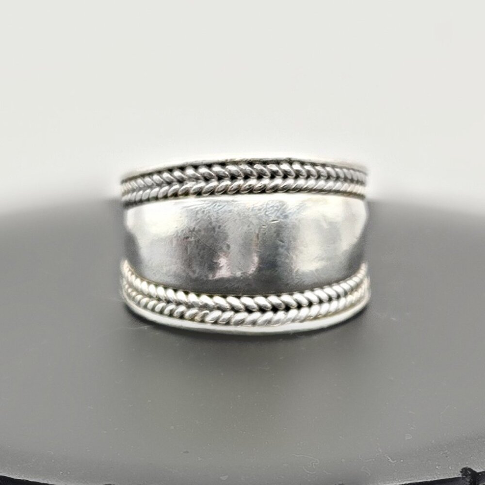 Vintage Sterling Silver Wide Band Ring Size 7.5 | Rope Edge Dome Ring - Picture 2 of 6